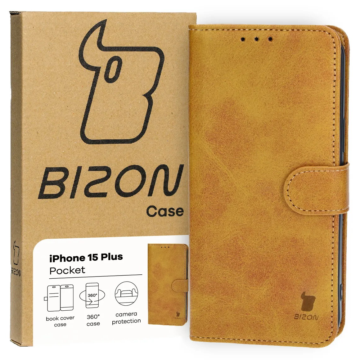 Etui Bizon Pocket do Apple iPhone 15 Plus Brązowy
