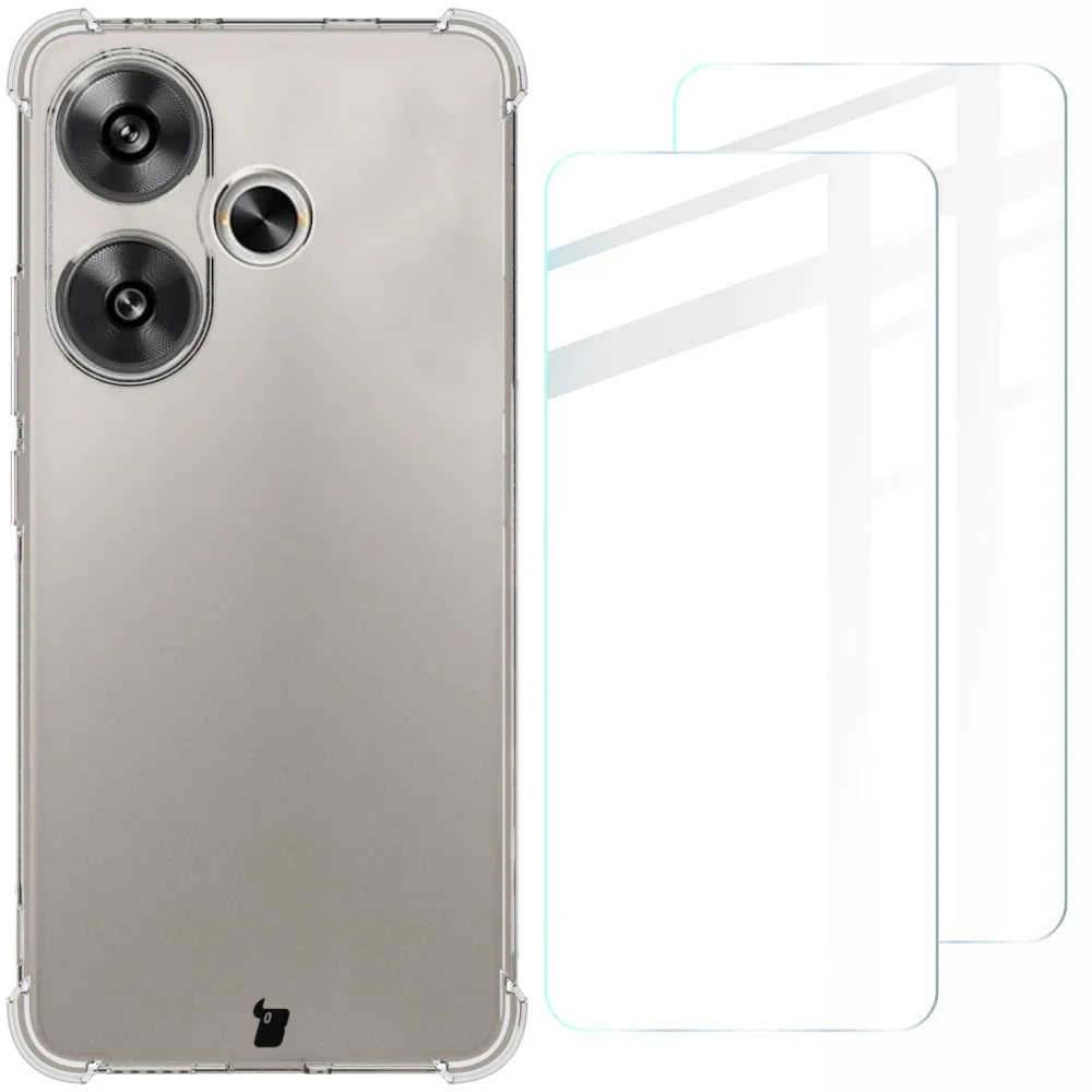 Etui Bizon elastyczne etui + 2x szkło hartowane Clear Pack do Xiaomi Poco F6