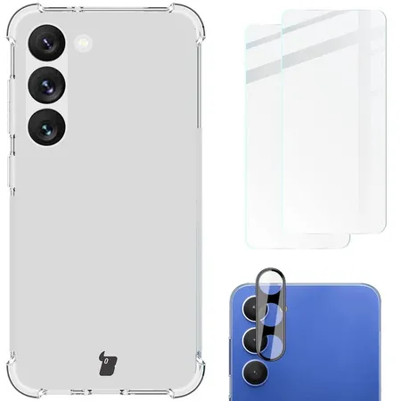 Bizon elastyczne etui + 2x szkło hartowane + szkło na aparat Clear Pack do Samsung Galaxy S23