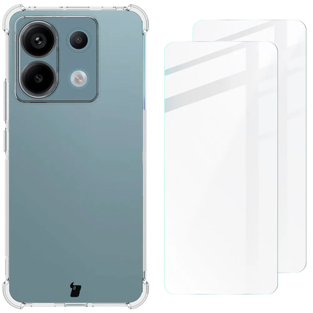 Etui Bizon etui + 2x szkło hartowane Clear Pack do Xiaomi Poco M6 Pro 4G / Redmi Note 13 Pro 4G