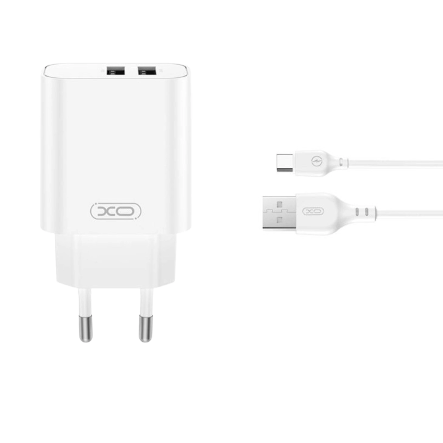 Ładowarka sieciowa XO CE34 2x USB-A Biały + Kabel USB-A do USB-C