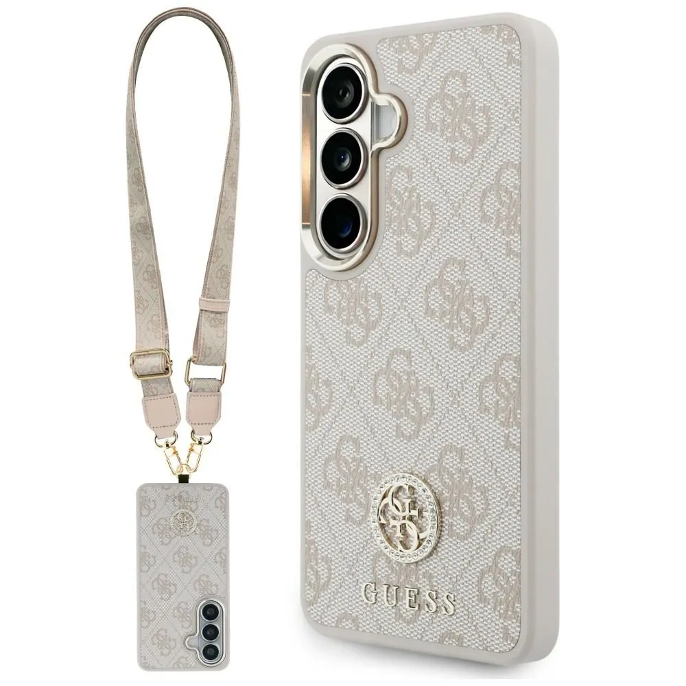 Etui Guess 4G Big Rhinestone Triangle Strap MagSafe do Galaxy S26 Różowy