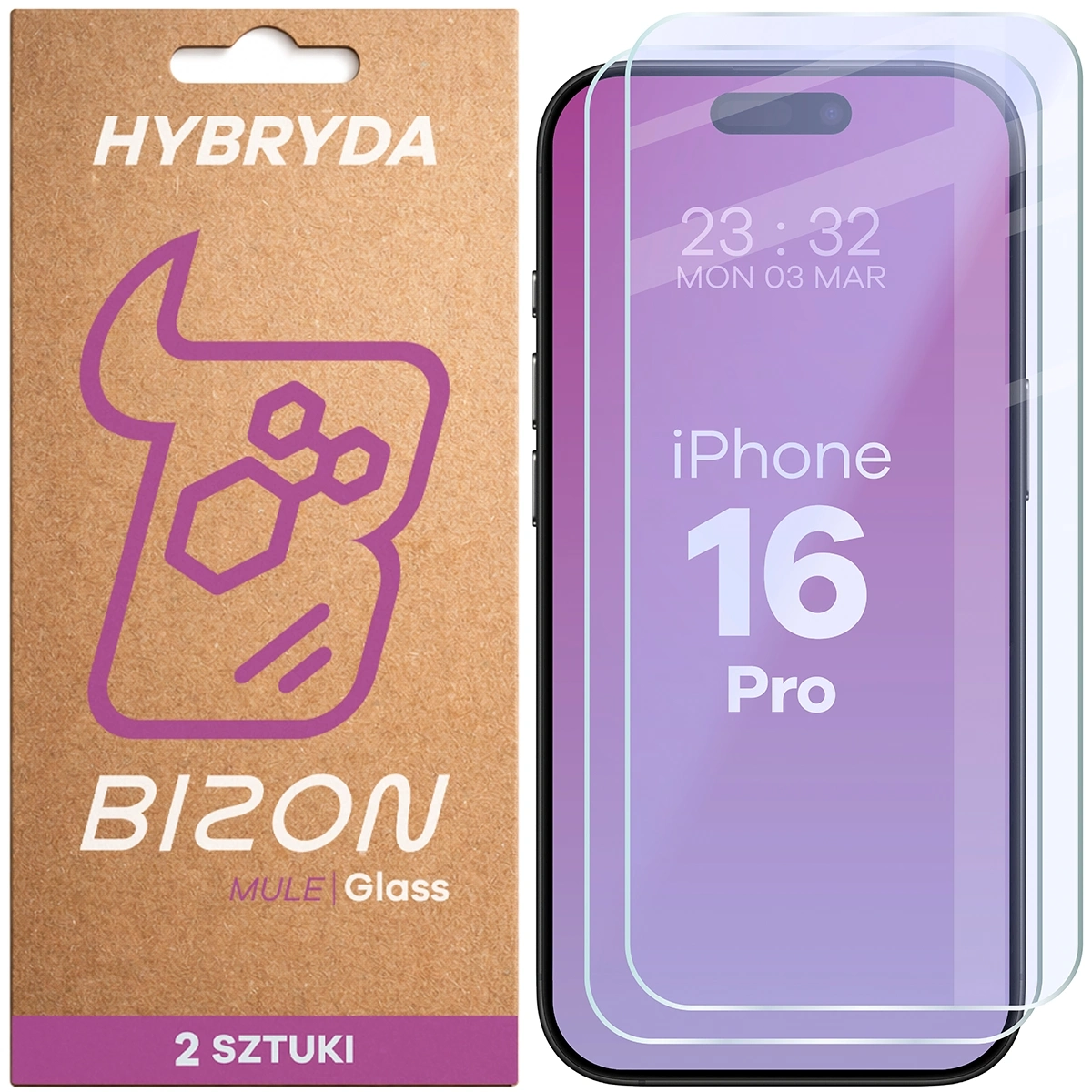 Szkło hybrydowe Bizon elastyczne Glass Mule Duo do iPhone 16 Pro 2 sztuki