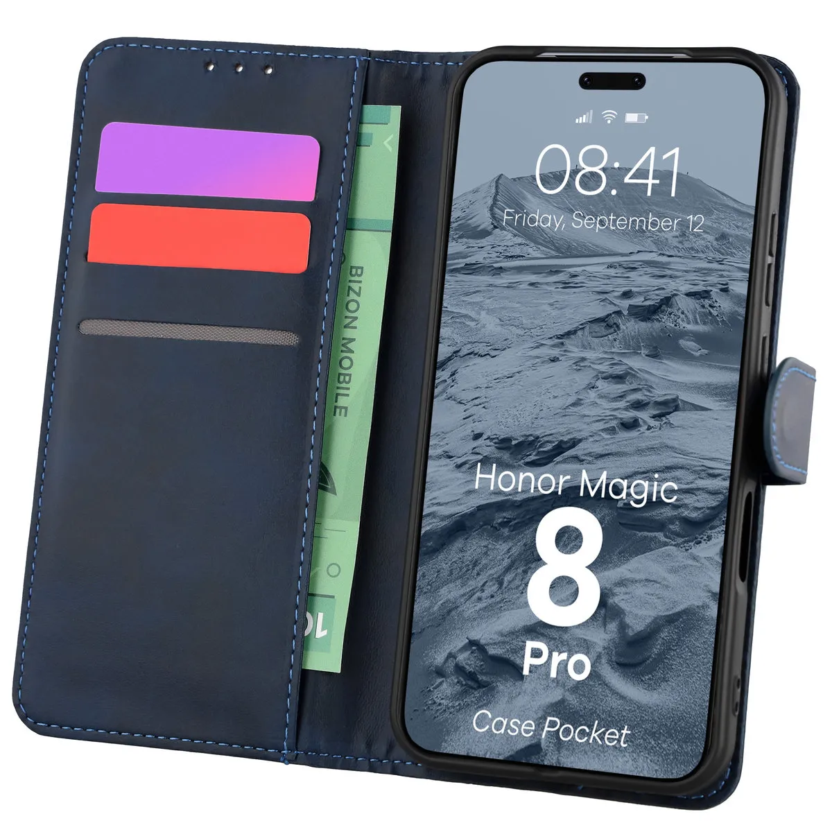 Etui Bizon Case Pocket do Honor Magic8 Pro Granatowy