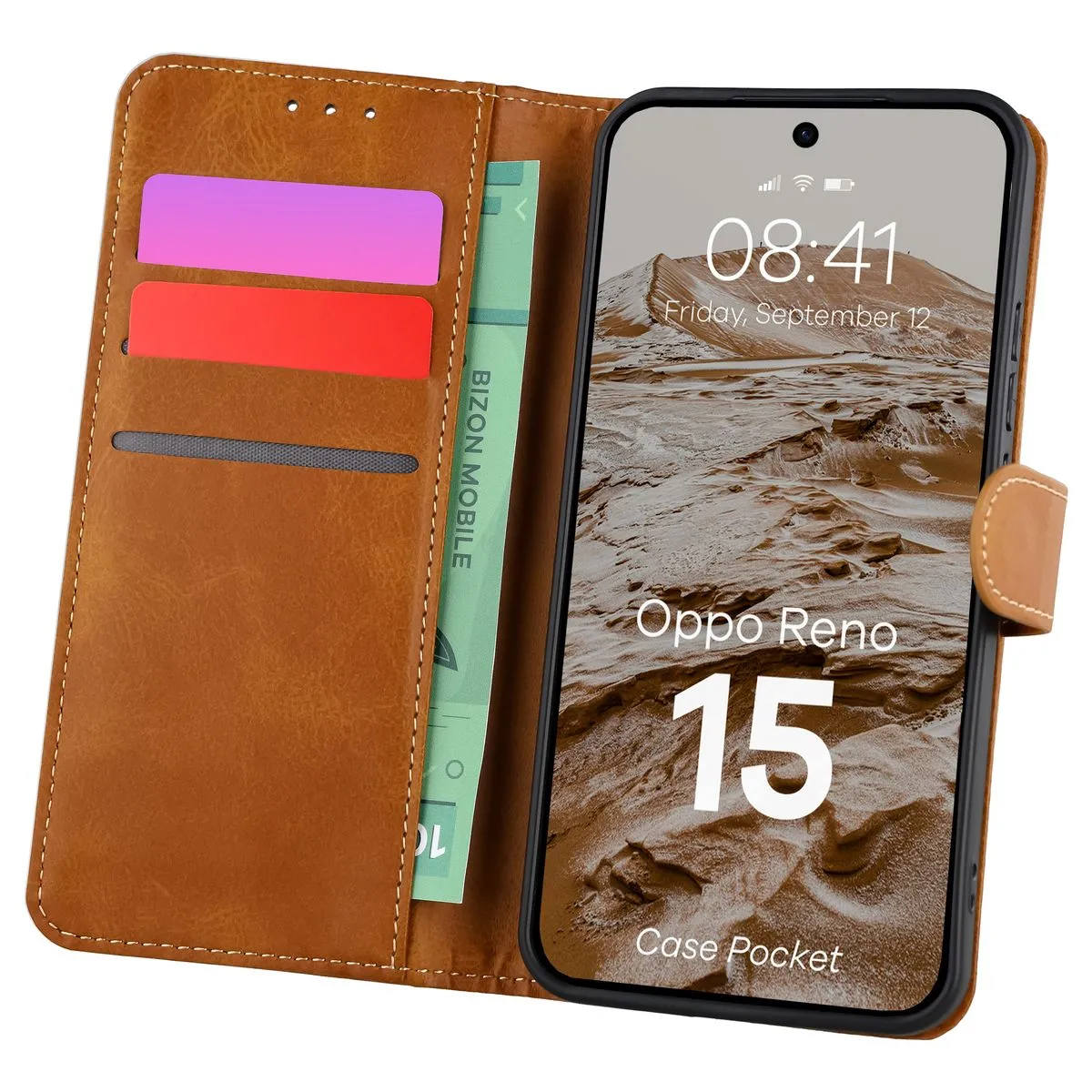 Etui Bizon Case Pocket do Oppo Reno 15 Brązowy