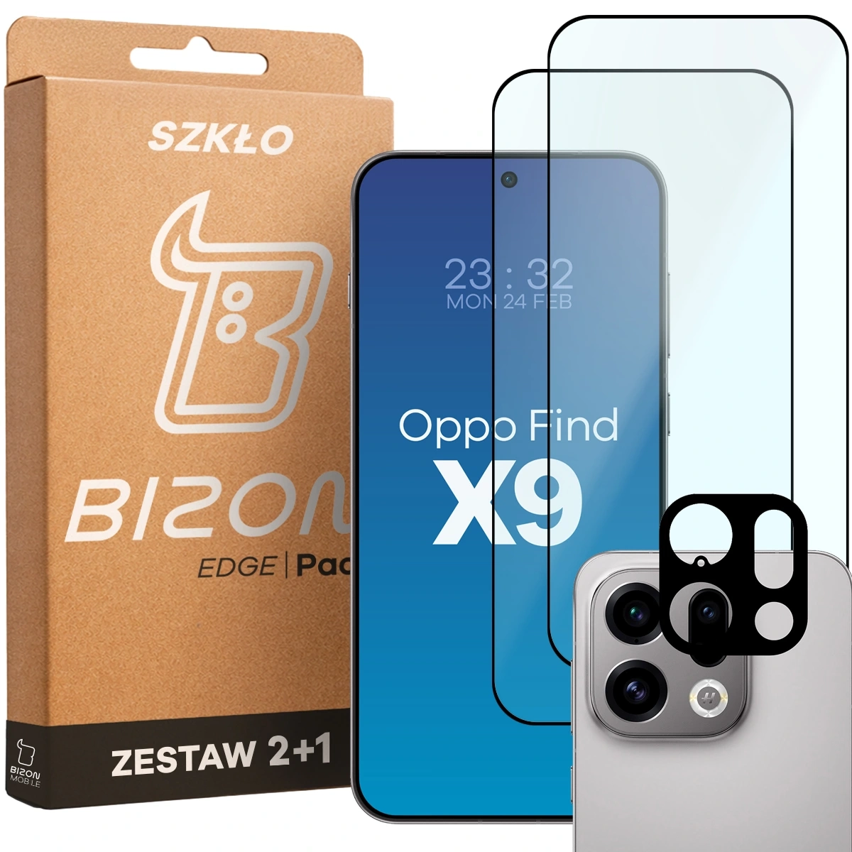 Zestaw ochronny Bizon Szkło + szybka na aparat Glass Edge Pack do Oppo Find X9 2 sztuki