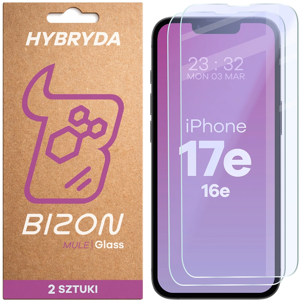 Szkło hybrydowe Bizon elastyczne Glass Mule Duo do Apple 17e / 16e 2 sztuki