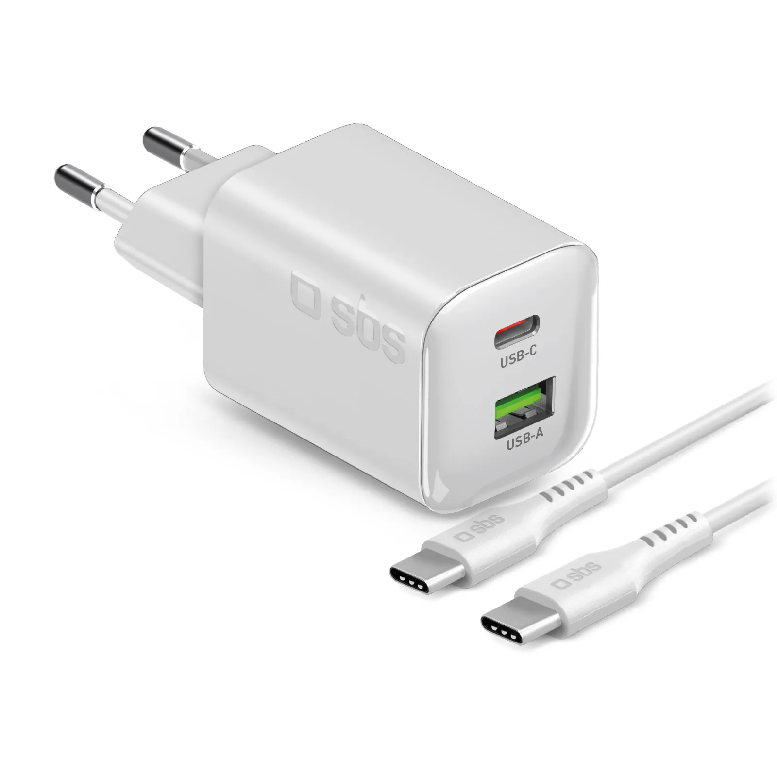 Ładowarka sieciowa SBS Mini GaN PD USB-C USB-A 45W Biały + kabel 1,5m USB-C