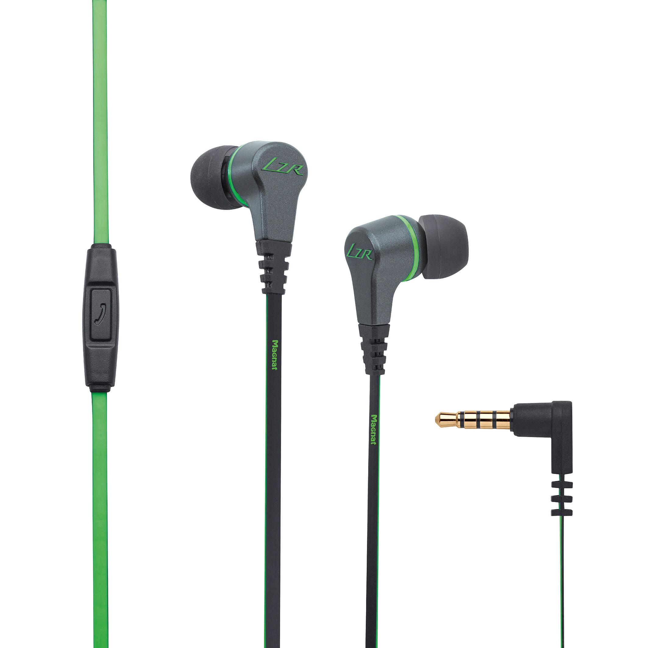 Słuchawki przewodowe Magnat LZR 340 - dokanałowe - mikrofon - szaro-zielone