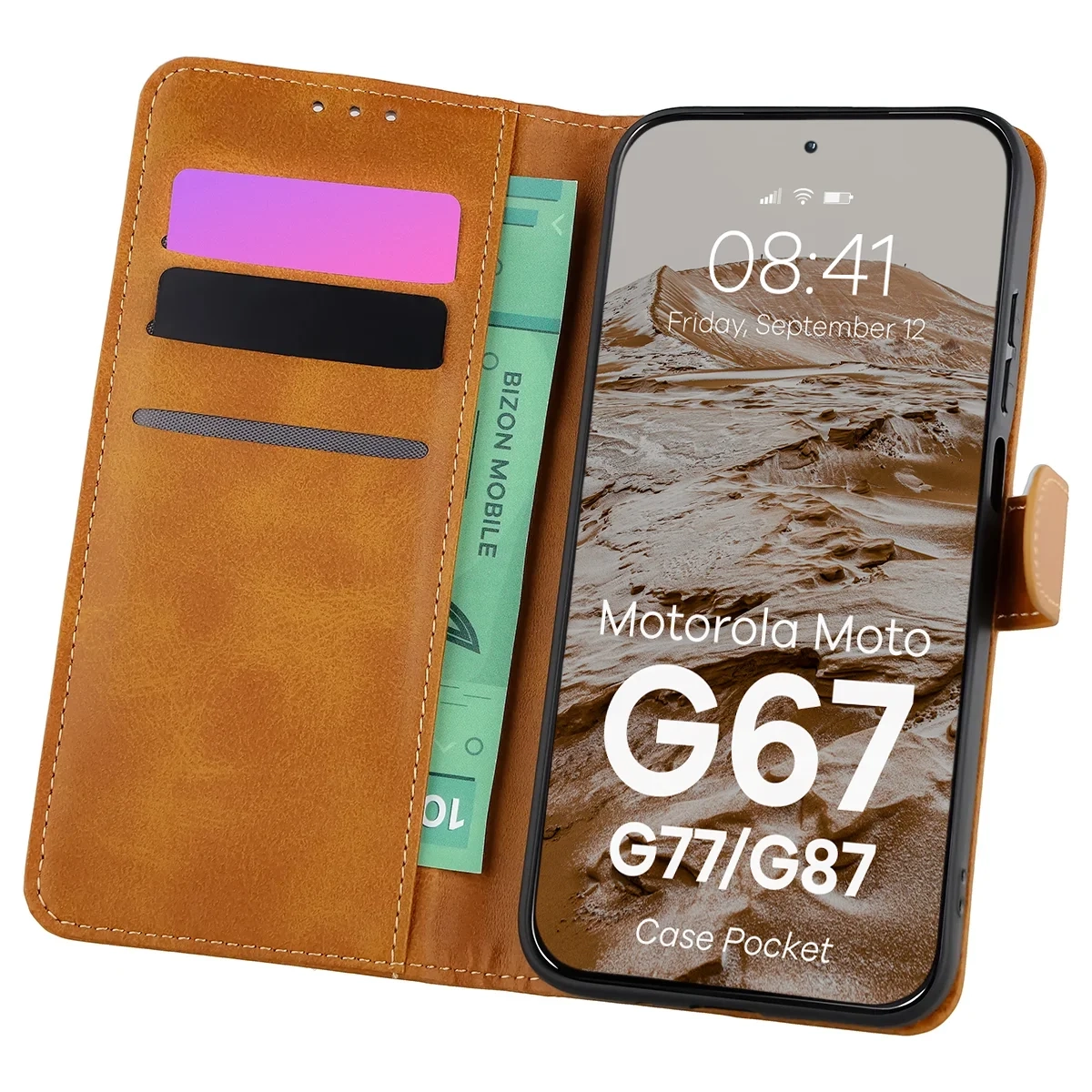 Etui Bizon Case Pocket do Motorola Moto G67 5G / G77 5G Brązowy