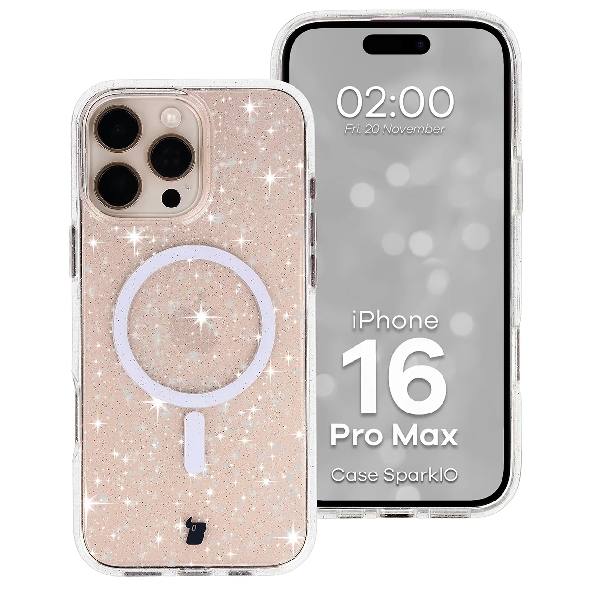 Etui Bizon Case SparklO do iPhone 16 Pro Max Przezroczyste z Brokatem