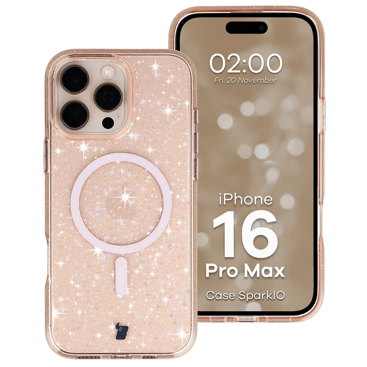 Etui Bizon Case SparklO do iPhone 16 Pro Max Przezroczysto-Jasnopomarańczowe Z Brokatem
