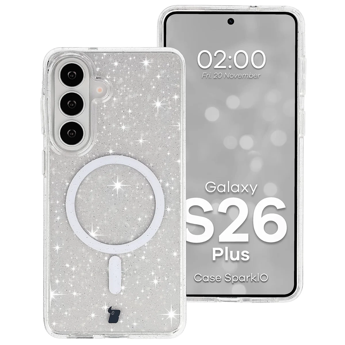Etui Bizon Case SparklO do Galaxy S26 Plus Przezroczyste z Brokatem