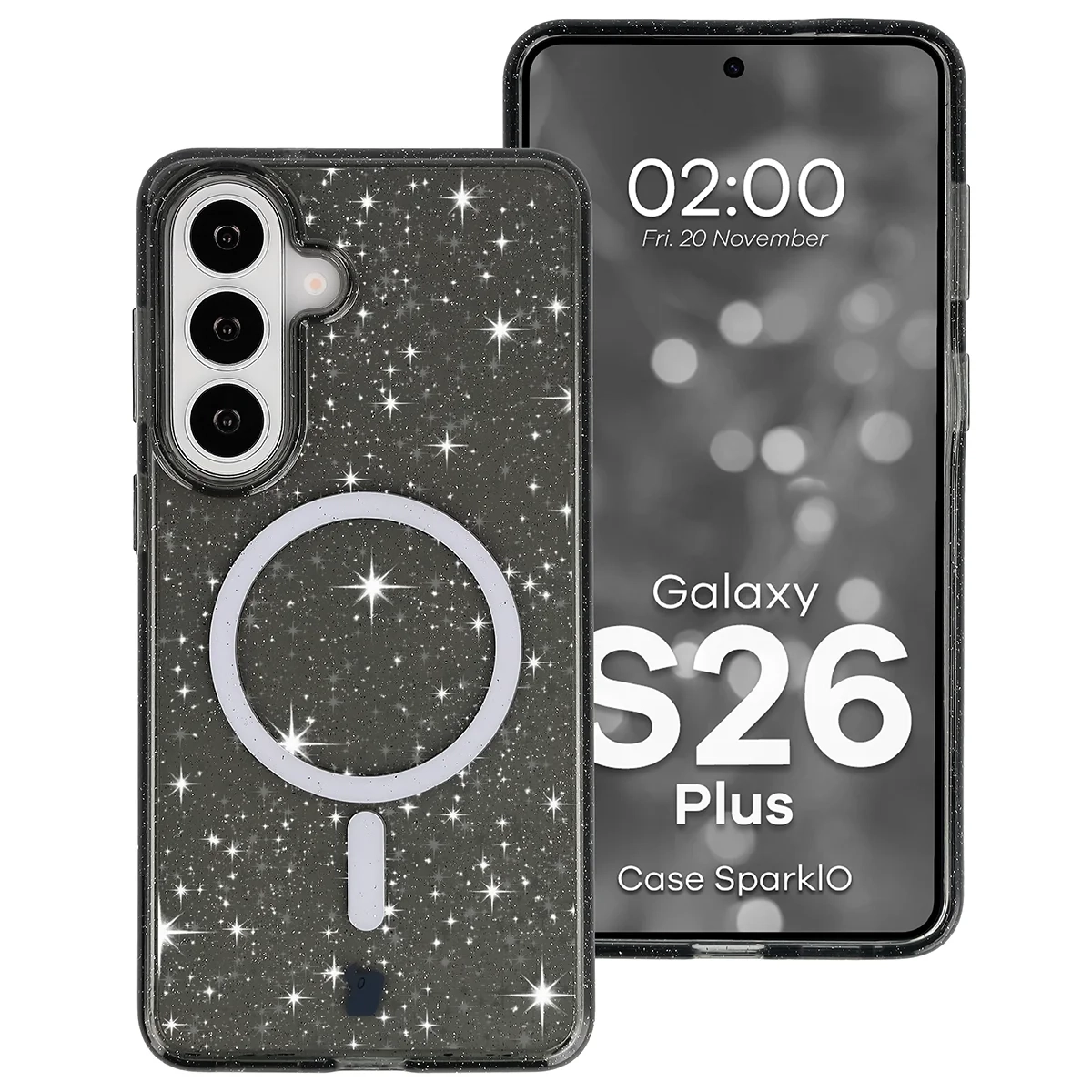 Etui Bizon Case SparklO do Galaxy S26 Plus Przezroczysto-Czarne z Brokatem