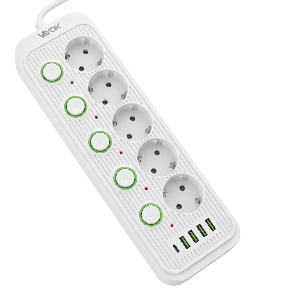 Listwa Vayox VA0473W-5 4x USB-A 1x USB-C 5 gniazd 5m Biały