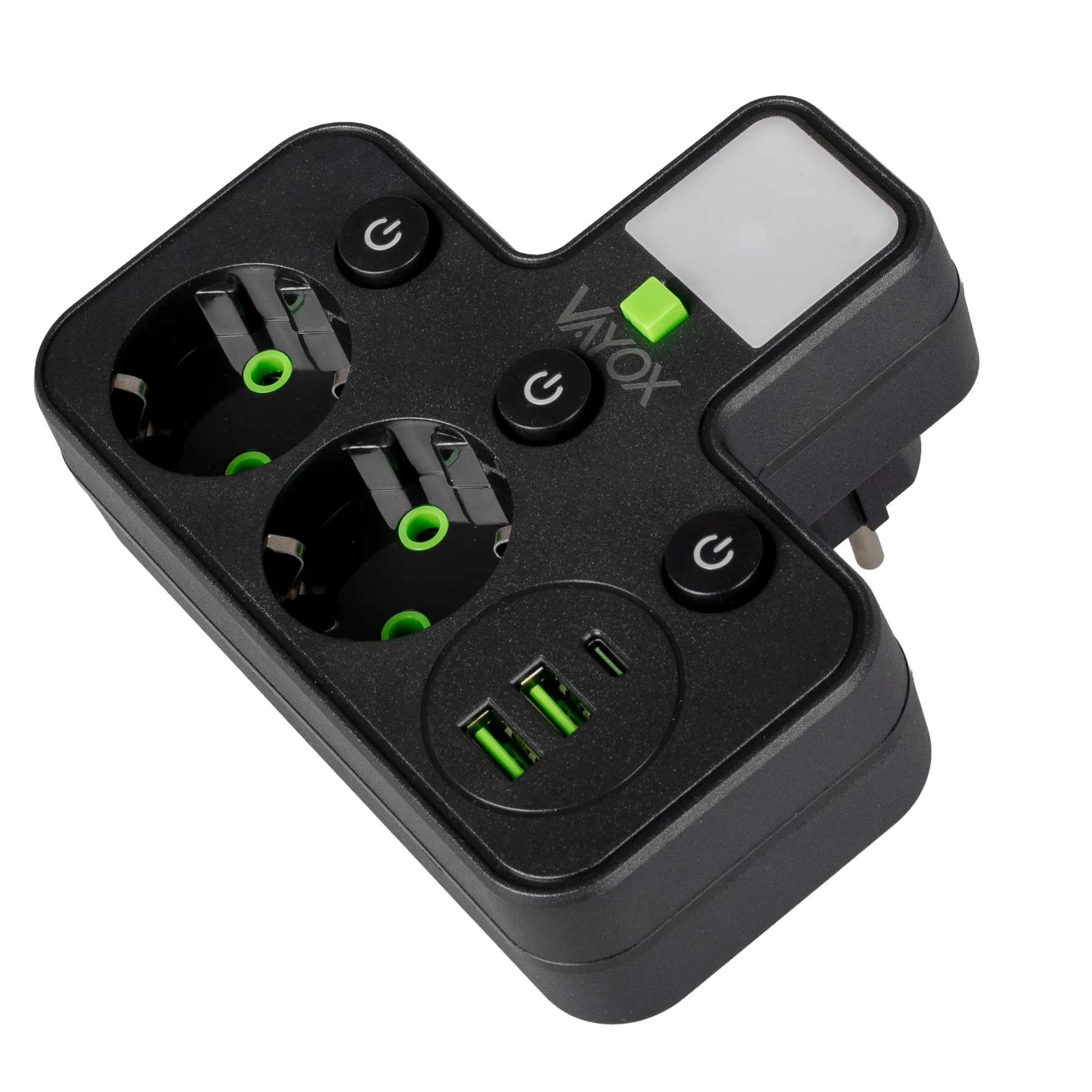 Rozgałęziacz Vayox VA0471B Lampka 2x USB-A 1x USB-C 2 gniazda Czarny