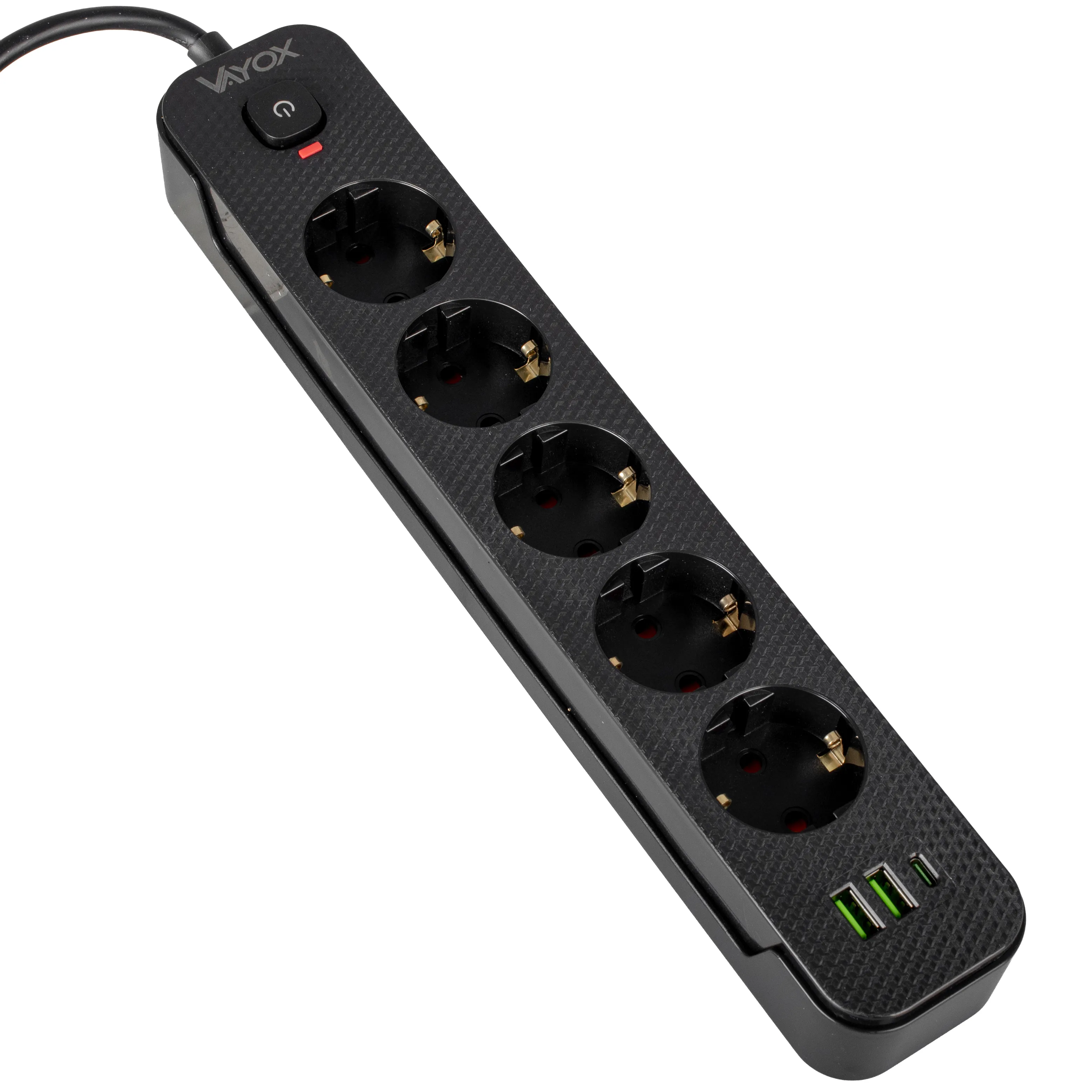 Listwa Vayox VA0466B-1,5 2x USB-A 1x USB-C 5 gniazd 1,5m Czarny