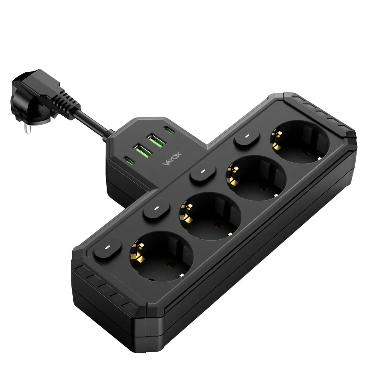 Listwa Vayox VA0470B 2x USB-A 2x USB-C 4 gniazda 0,1m Czarny