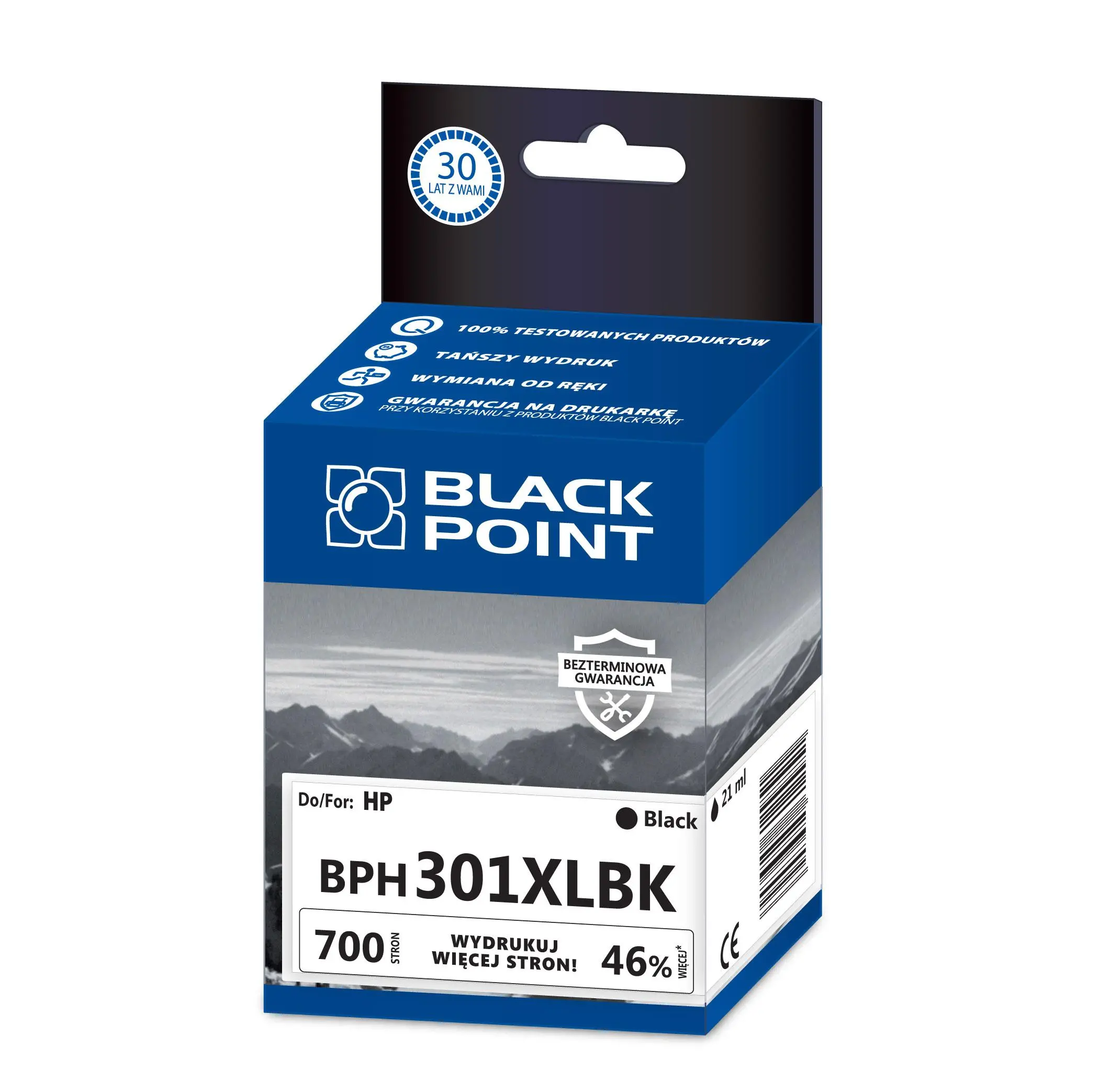 Tusz Black Point BPH301XLBK (zamiennik CH563EE nr 301XL) Czarny 21 ml