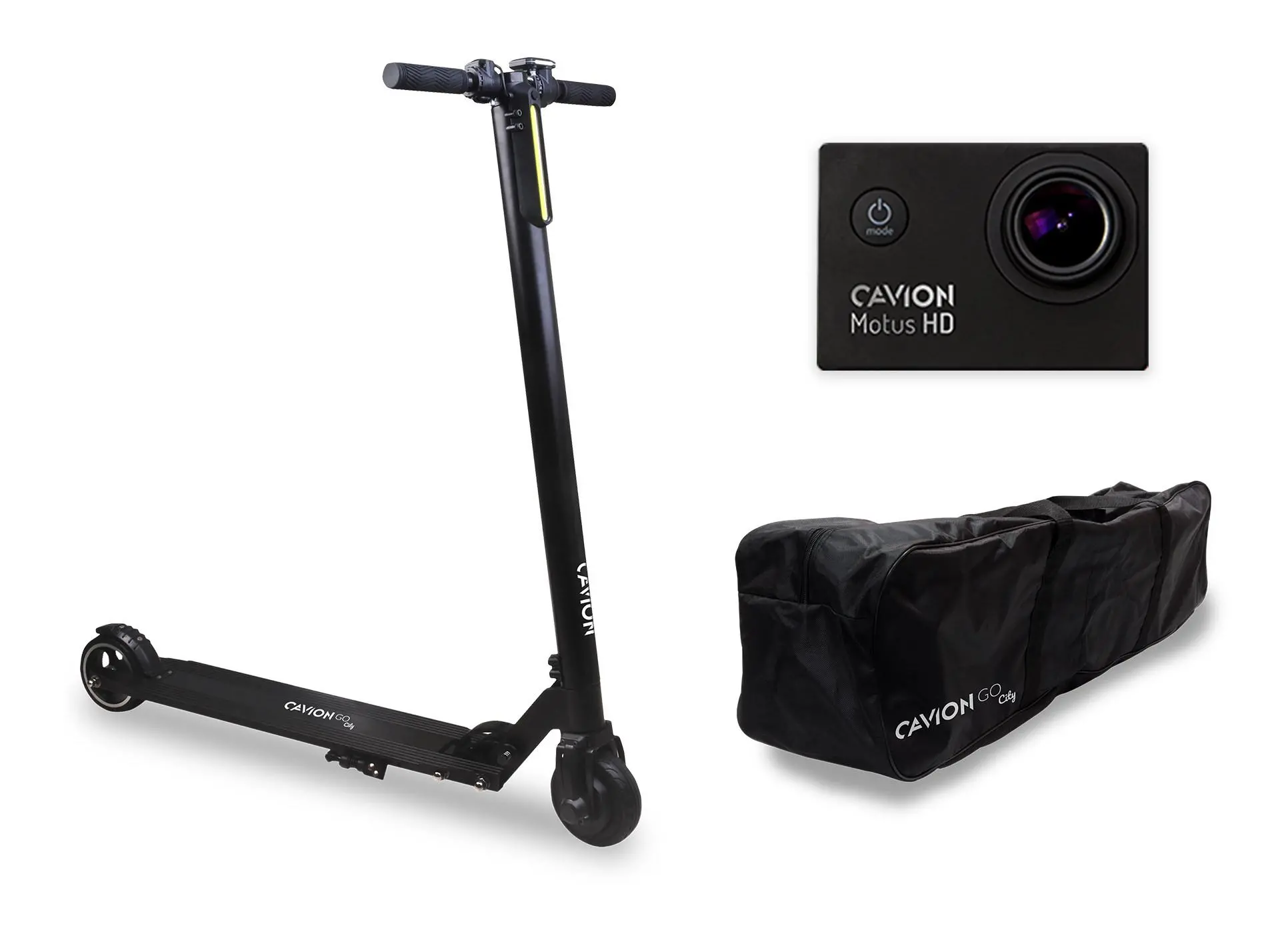 Hulajnoga elektryczna Cavion Zestaw dla aktywnych Go City + kamera HD + torba 250W 12km 5" Czarny