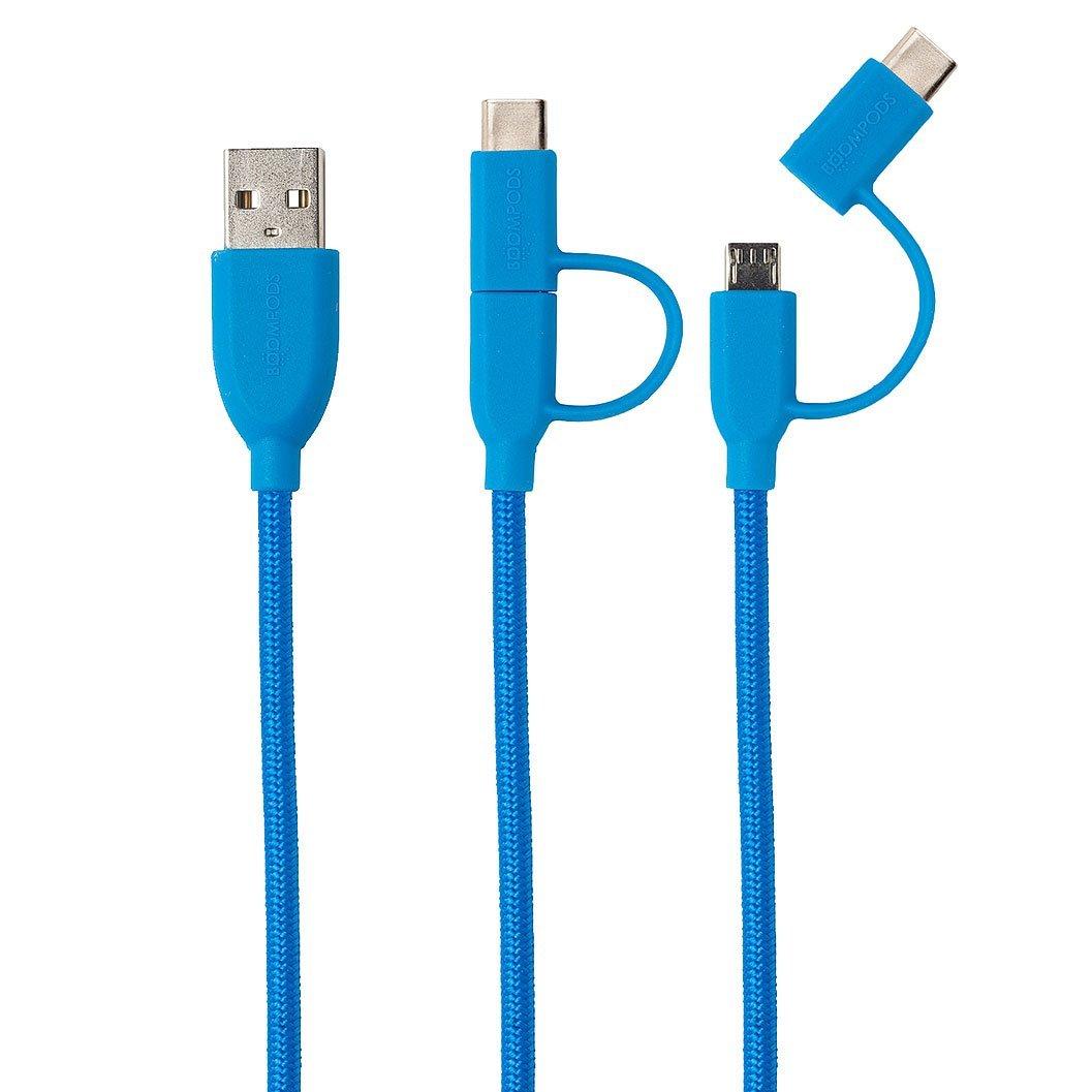 Kabel Boompods DUSBCBLU 2w1 microUSB+USB C Niebieski
