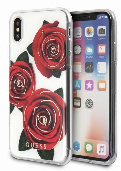Guess GUHCPXROSTR iPhone X (przezroczysty-red rose)