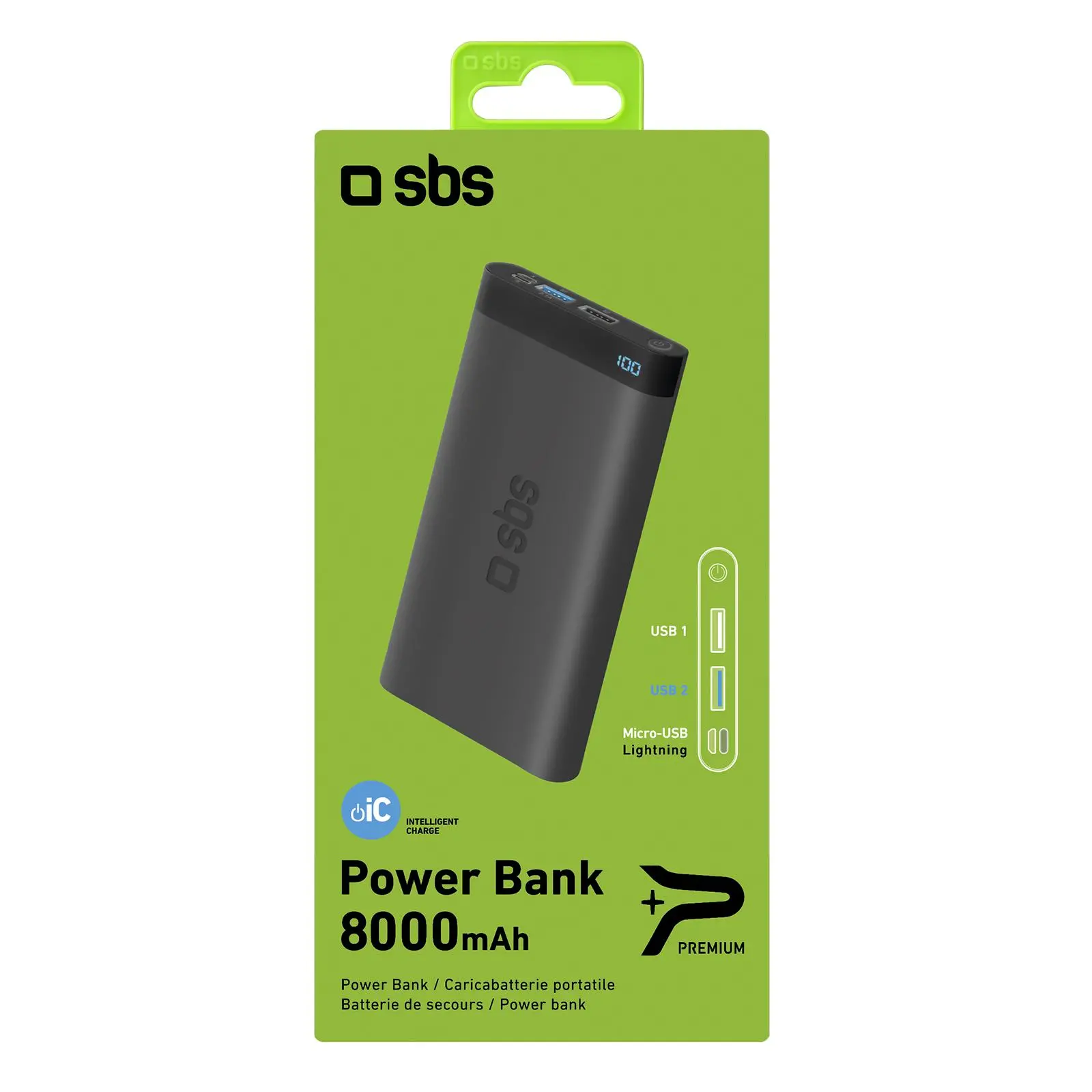 Powerbank SBS TTBB80002UFLCDK 8000mAh li-polimer 2xUSB LCD Czarny