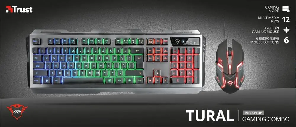 Zestaw Trust GXT 845 Tural Gaming Combo Srebrny