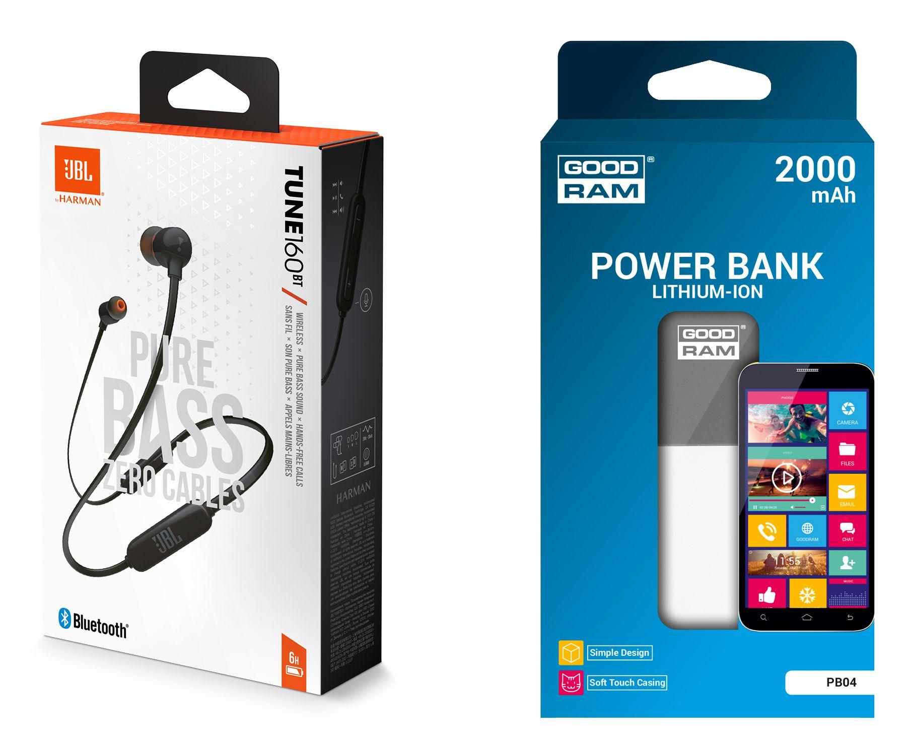 Słuchawki bezprzewodowe JBL TUNE 160BT + Powerbank 2000 mAh
