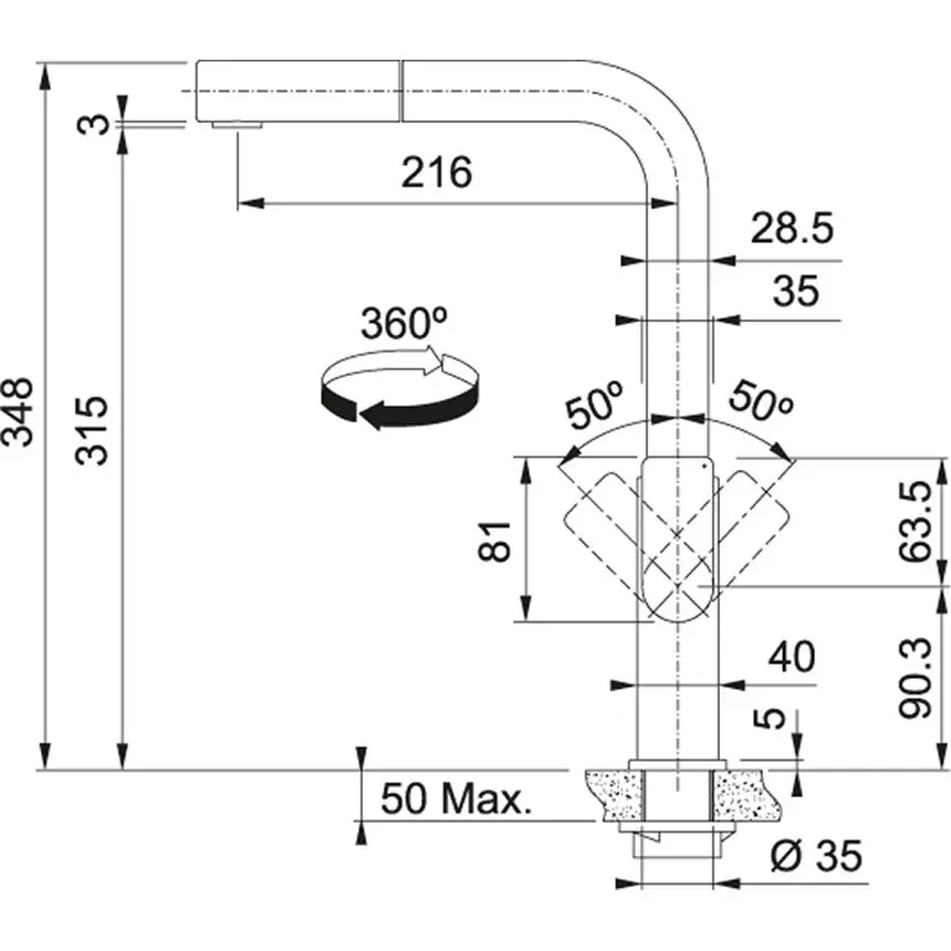 Bateria Franke Mythos Pull-Out Czarny Stal szlachetna