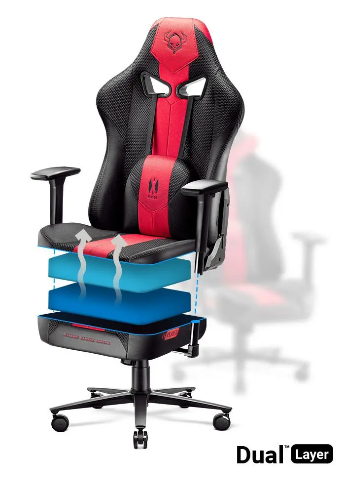Fotel Diablo Chairs X-Player 2.0 Normal Size Gamingowy do 150kg Skóra ECO Tkanina Karmazynowo-antracytowy