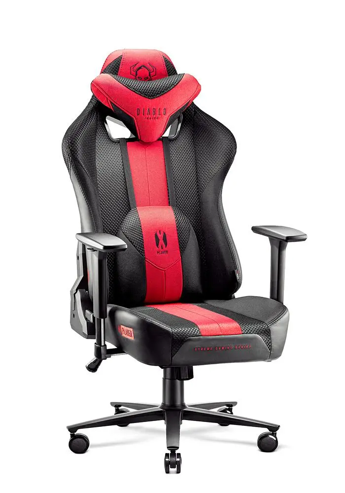 Fotel Diablo Chairs X-Player 2.0 Normal Size Gamingowy do 150kg Skóra ECO Tkanina Karmazynowo-antracytowy