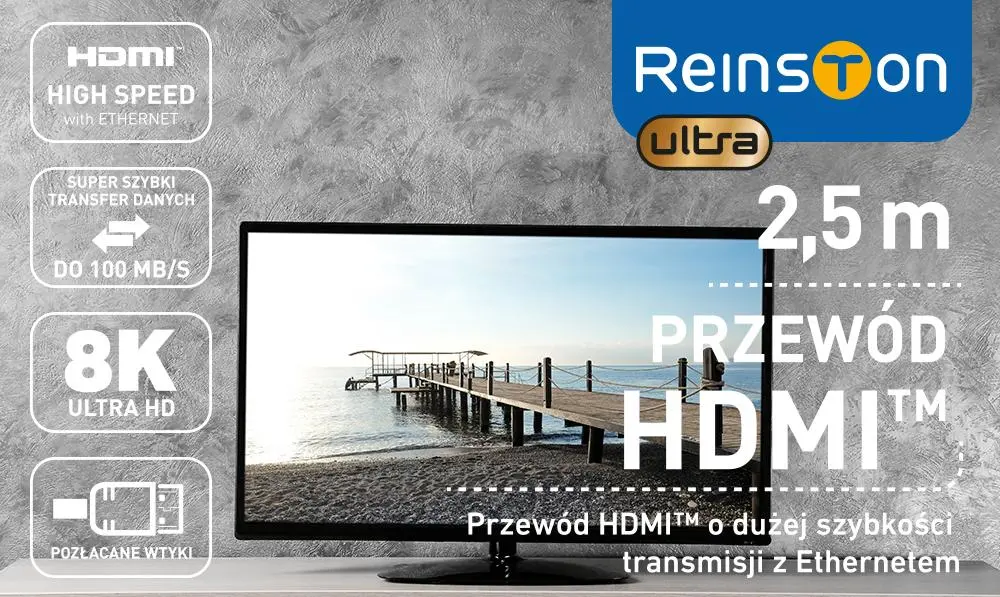 Kabel HDMI Reinston Ultra EK029 8K 2,5m Czarny