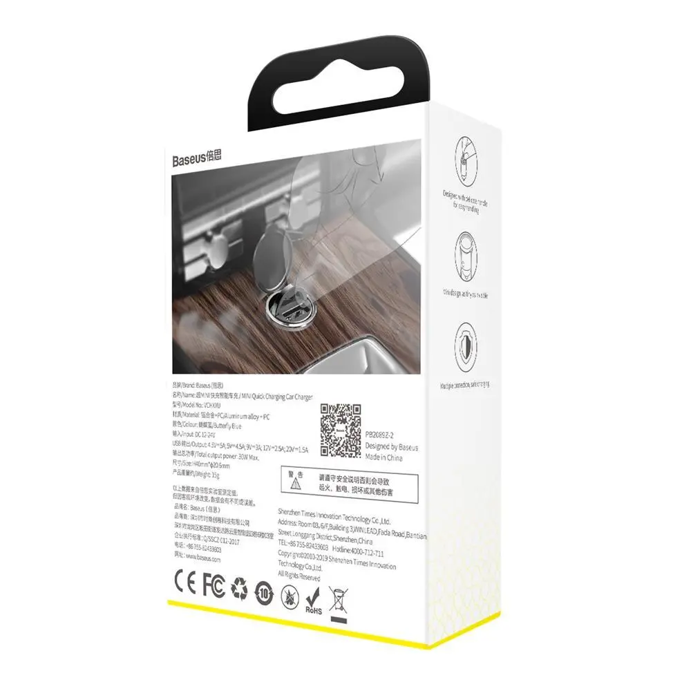 Ładowarka samochodowa Baseus VCHX-A0G Tiny Star Mini QC 3,0 1USB 30W Szary