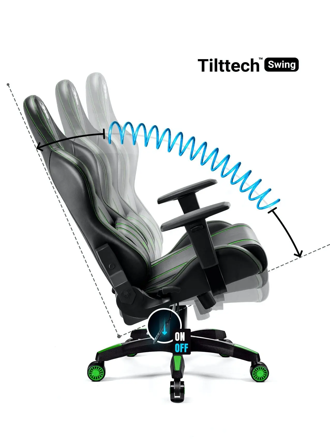 Fotel Diablo Chairs X-One 2.0 Normal Size Gamingowy do 136kg Skóra ECO Tkanina Czarno-zielony