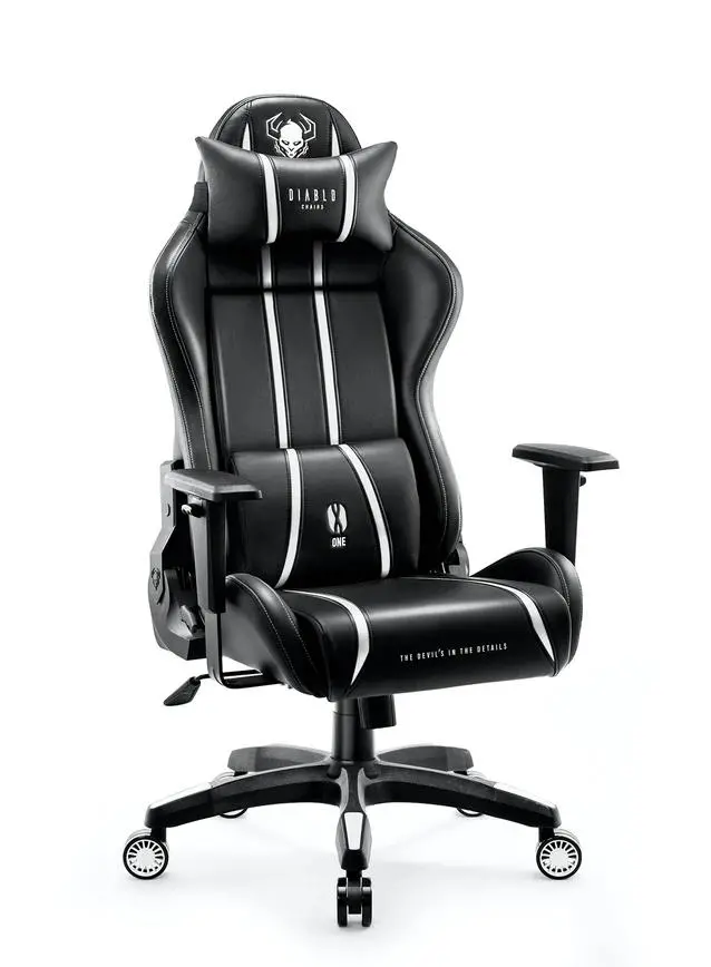 Fotel Diablo Chairs X-One 2.0 Normal Size Gamingowy do 136kg Skóra ECO Tkanina Czarno-biały