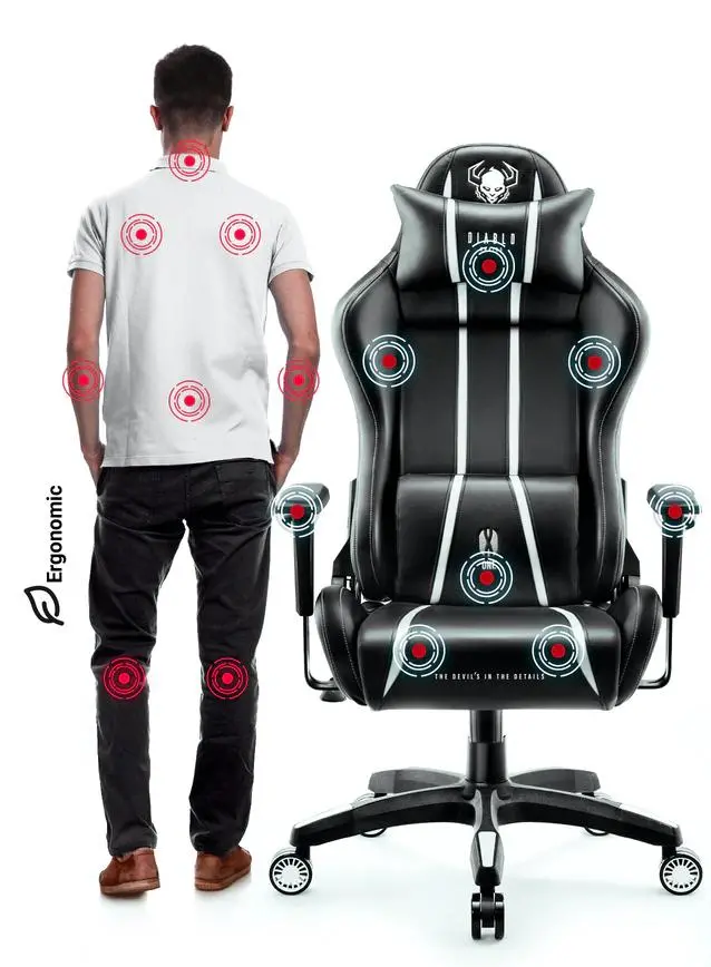 Fotel Diablo Chairs X-One 2.0 Normal Size Gamingowy do 136kg Skóra ECO Tkanina Czarno-biały