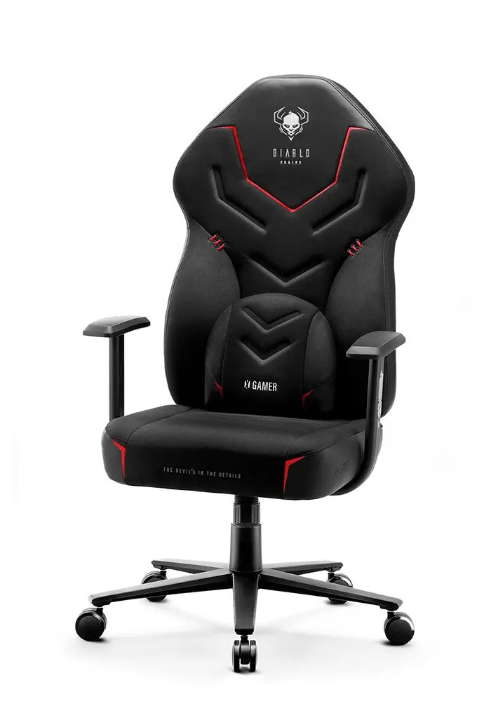 Fotel Diablo Chairs X-Gamer 2.0 Normal Size Gamingowy do 150kg Skóra ECO Tkanina Dark obsidian