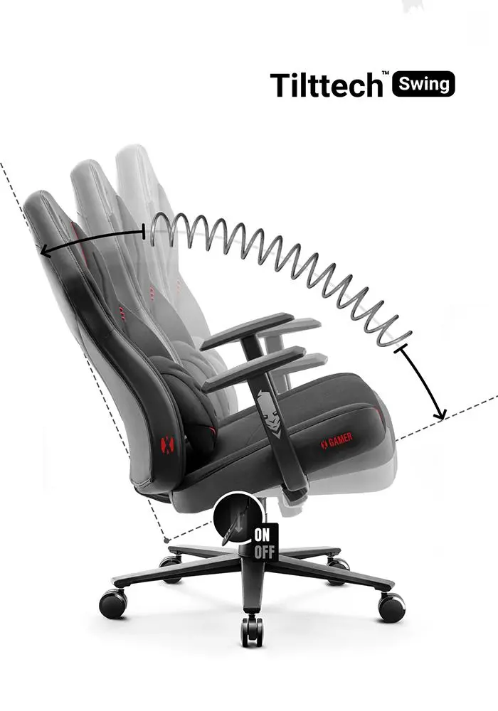 Fotel Diablo Chairs X-Gamer 2.0 Normal Size Gamingowy do 150kg Skóra ECO Tkanina Dark obsidian