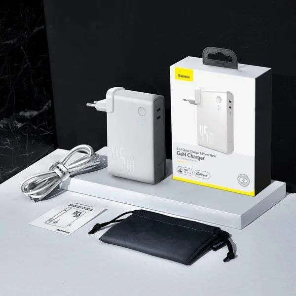 Powerbank Baseus PPNLD-F02 Ładowarka GaN + 10000mAh 2w1 Power Station PPS PD 3.0 45W Biały