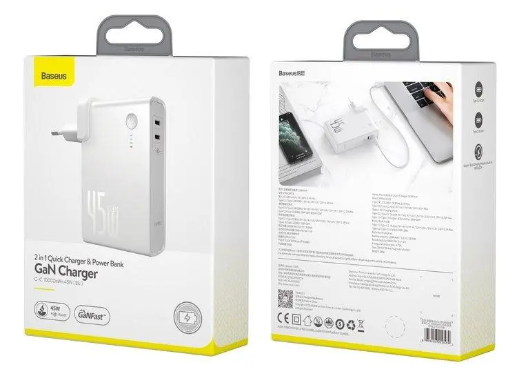 Powerbank Baseus PPNLD-F02 Ładowarka GaN + 10000mAh 2w1 Power Station PPS PD 3.0 45W Biały
