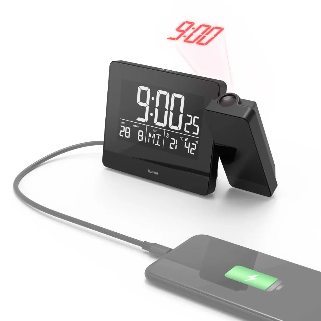 Zegar z projektorem Hama Plus Charge Czarny