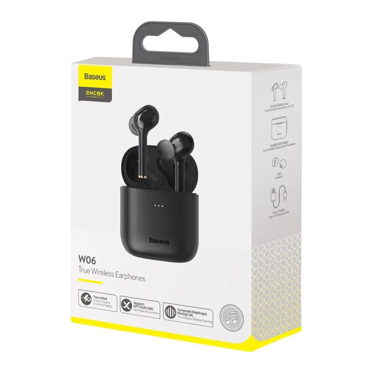 Słuchawki bezprzewodowe Baseus Encok W06 Dokanałowe Bluetooth 5.0 Czarny