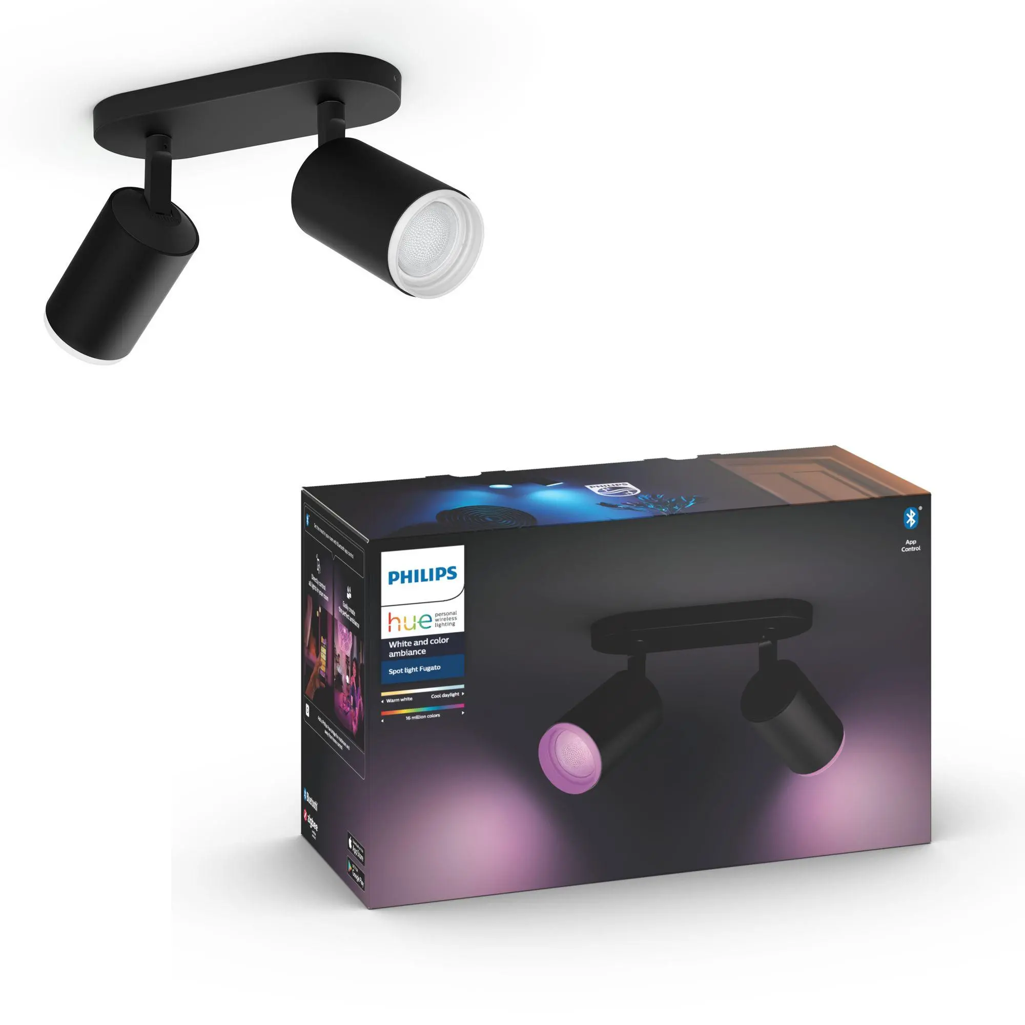 Oświetlenie punktowe Philips Hue White and Colour Ambiance Fugato Double Czarny