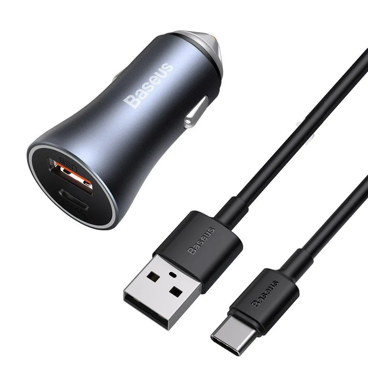 Ładowarka samochodowa Baseus Golden Contactor Pro 40W Szary kabel USB do USB-C 1m Czarny