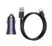 Ładowarka samochodowa Baseus Golden Contactor Pro 40W Szary kabel USB do USB-C 1m Czarny