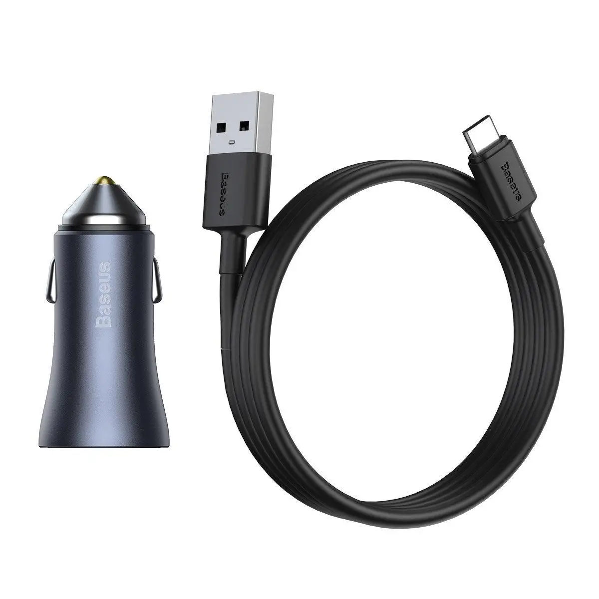Ładowarka samochodowa Baseus Golden Contactor Pro 40W Szary kabel USB do USB-C 1m Czarny