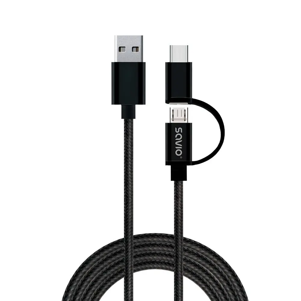 Kabel Savio CL-128 do 2w1 USB do micro USB/typ C 1m Czarny