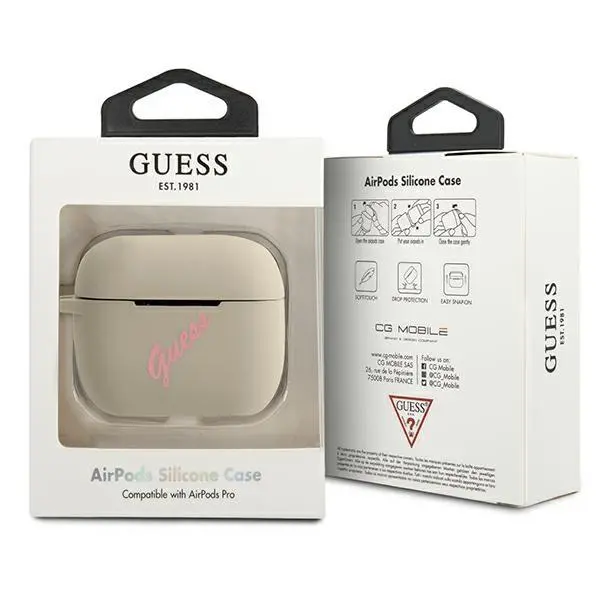 Etui na słuchawki Guess GUACAPLSVSGP Vintage AirPods Pro Szary/Różowy