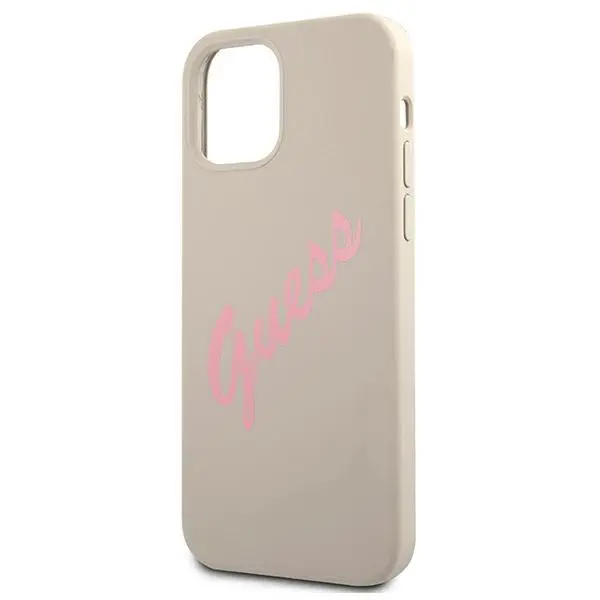Etui Guess Silicone Vintage Script GUHCP12SLSVSGP do iPhone 12 mini Szaro-różowy